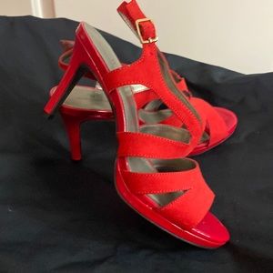 Worthington red suede open toe high heels size 8.5